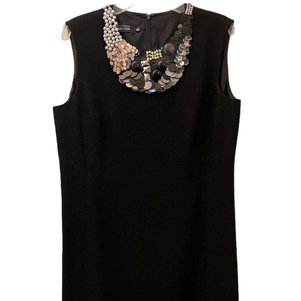 Teri Jon by Rickie Freeman cocktail shift dress with embellished neckline